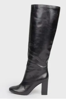 Black Leather Heeled Boots