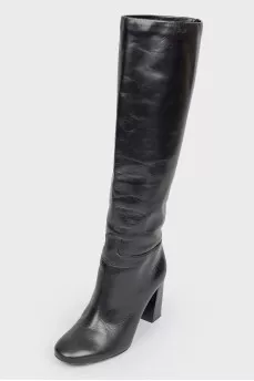 Black Leather Heeled Boots