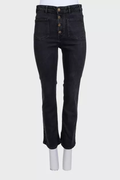 Black skinny fit button-down jeans