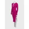 Fitted dress with gold embellishment and tag