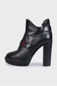 Black leather insulated ankle boots