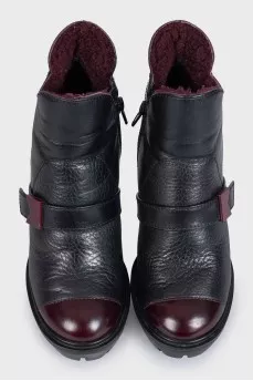 Black leather insulated ankle boots