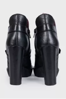 Black leather insulated ankle boots