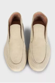 High loafers in beige suede