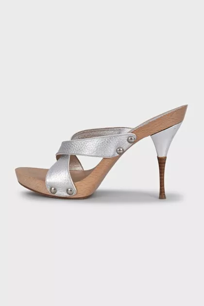Silver mules with heels
