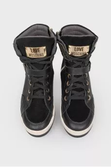 High leather sneakers on lacing and lightning