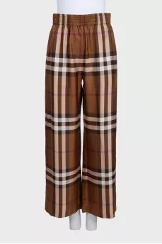 Brown silk pants with signature print