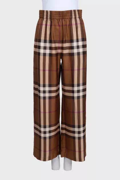 Brown silk pants with signature print