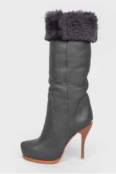 Black leather stiletto heeled boots