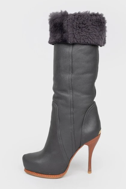 Black leather stiletto heeled boots