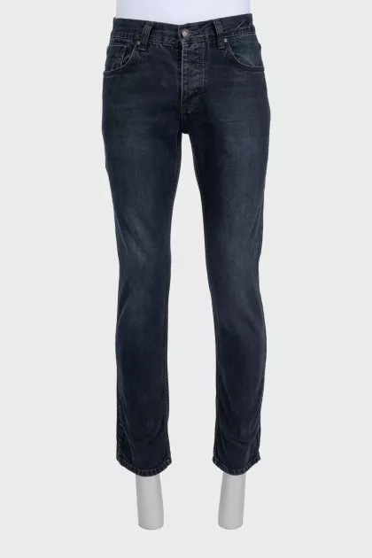 Men's blue cropped jeans with buttons