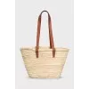 Raffia bag with a 3D leather logo