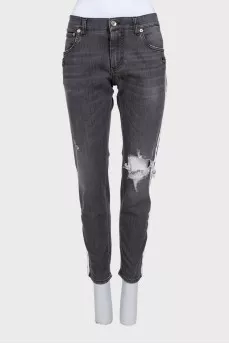 Серые джинсы skinny fit со вставками
