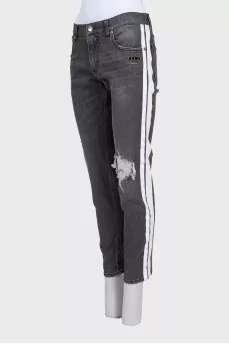 Серые джинсы skinny fit со вставками