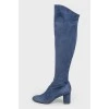 Blue suede heeled boots