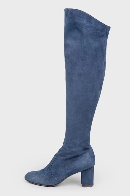 Blue suede heeled boots