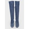 Blue suede heeled boots