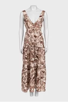 Brown printed maxi dress