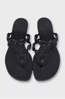 Black rubber flip flops