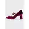 Velvet double heel pumps