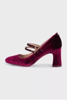 Velvet double heel pumps