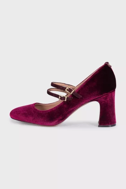 Velvet double heel pumps