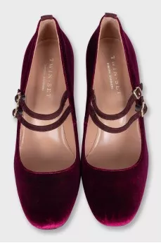 Velvet double heel pumps