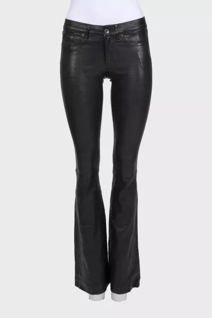 Black leather flared trousers