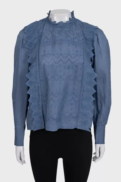 Blue perforated shirt with tag