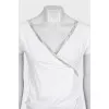 White embellished t-shirt with a cutout