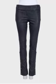 Straight-leg leather trousers with side zippers