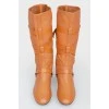 Brown leather boots with metal buckle