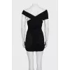 Black dress with gathers and open shoulders