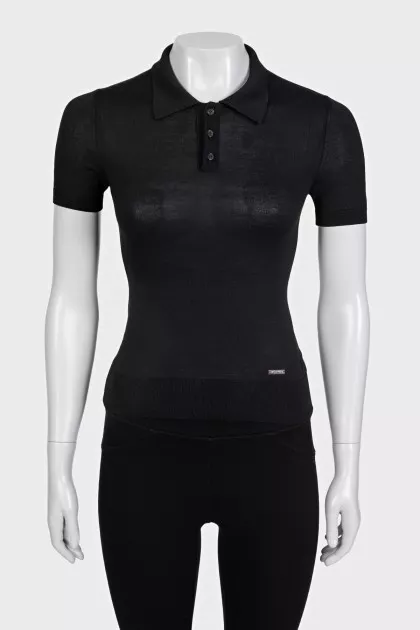 Slim-fit black polo shirt