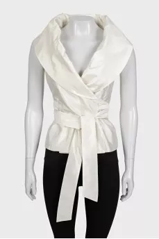 Silk wrap blouse with a wide collar