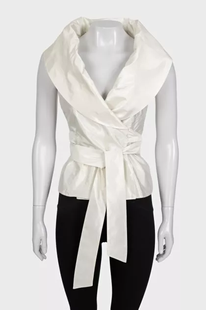 Silk wrap blouse with a wide collar