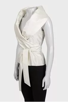Silk wrap blouse with a wide collar