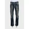 Men's dark blue distressed jeans