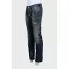 Men's dark blue distressed jeans