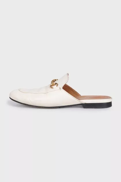 White leather mules with low heels