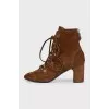 Suede ankle boots with heels and laces