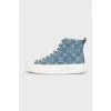 Denim high-top sneakers with leather toe caps