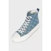 Denim high-top sneakers with leather toe caps