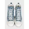 Denim high-top sneakers with leather toe caps