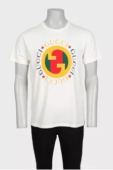 Men's straight-cut T-shirt with a signature print