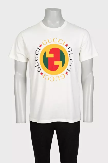 Men's straight-cut T-shirt with a signature print