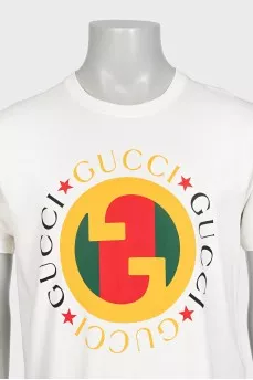 Men's straight-cut T-shirt with a signature print