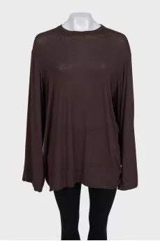 Brown loose-fitting long sleeve T-shirt
