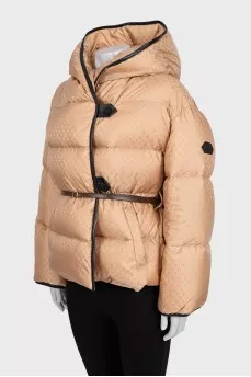 Beige down jacket with leather trim
