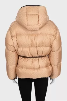 Beige down jacket with leather trim